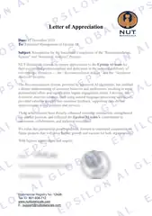 Signed recognition letter from NUT Botanicals