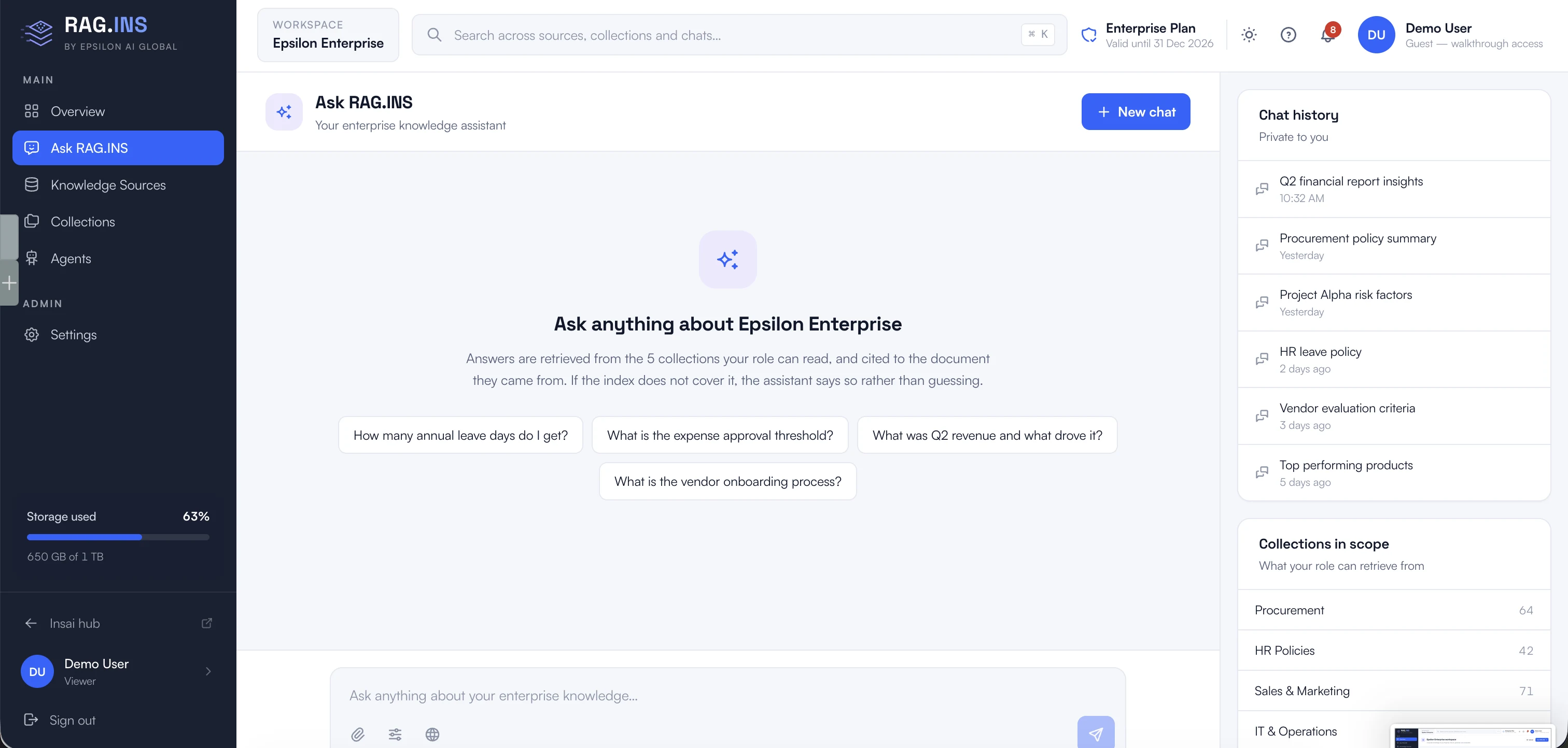 A multilingual enterprise knowledge assistant — illustrative interface, not the real platform.